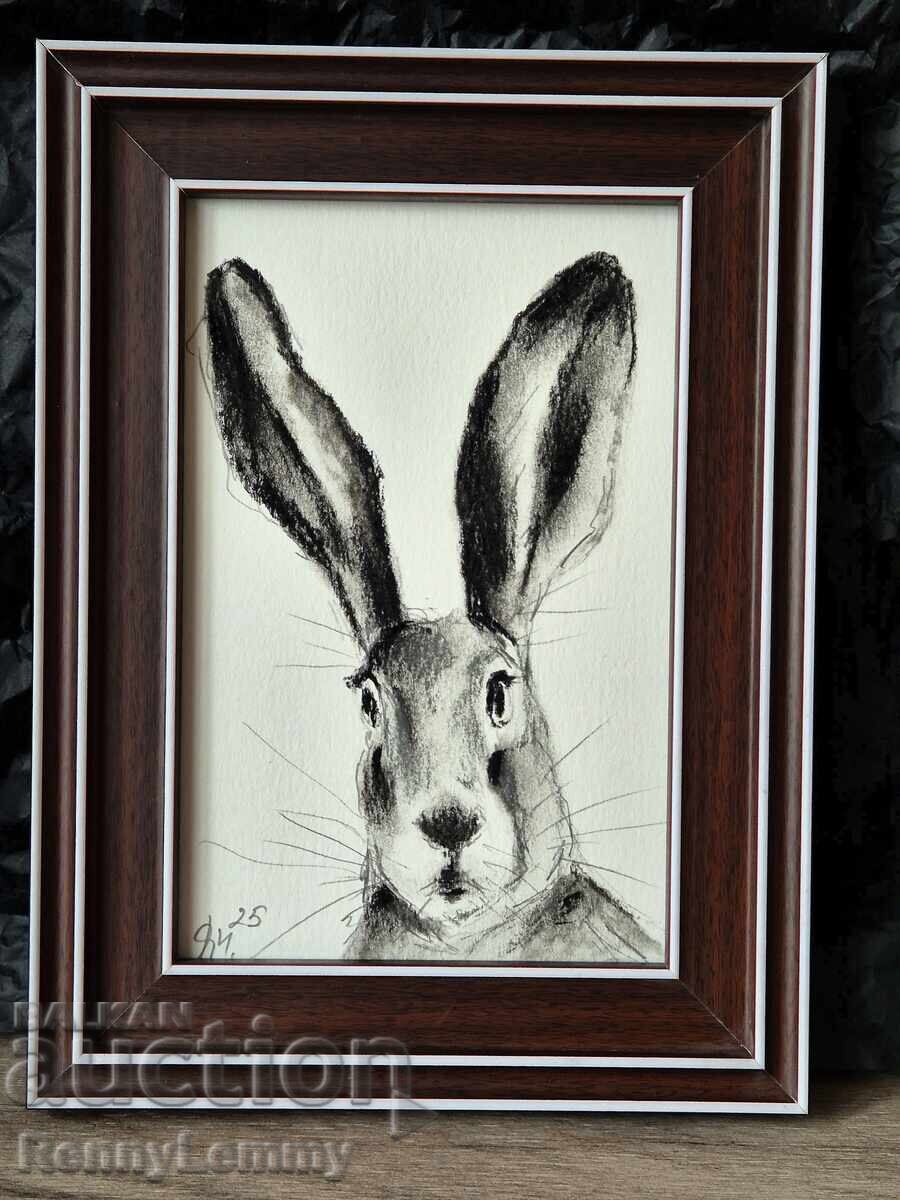 Rabbit, charcoal drawing, miniature with price 20.00 BGN | € 10.23 Rabbit, charcoal drawing, miniature with price 20.00 BGN | € 10.23