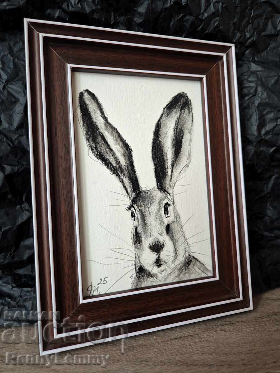 Auction Rabbit, charcoal drawing, miniature Auction Rabbit, charcoal drawing, miniature