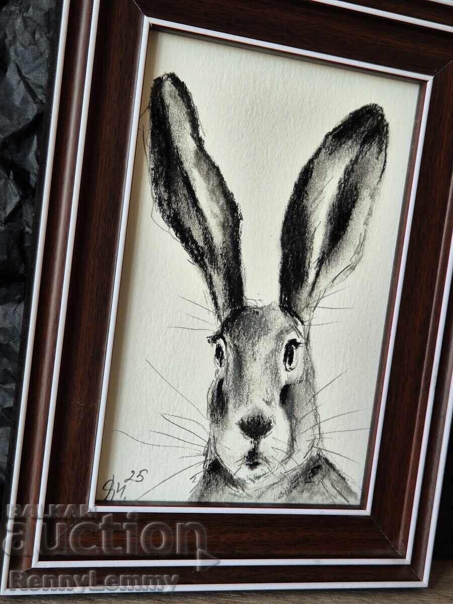 Rabbit, charcoal drawing, miniature Rabbit, charcoal drawing, miniature