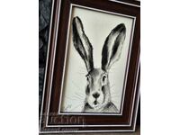 Rabbit, charcoal drawing, miniature
