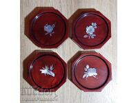 Suporturi de pahar din lemn, incrustate cu sidef, pentru cunoscători