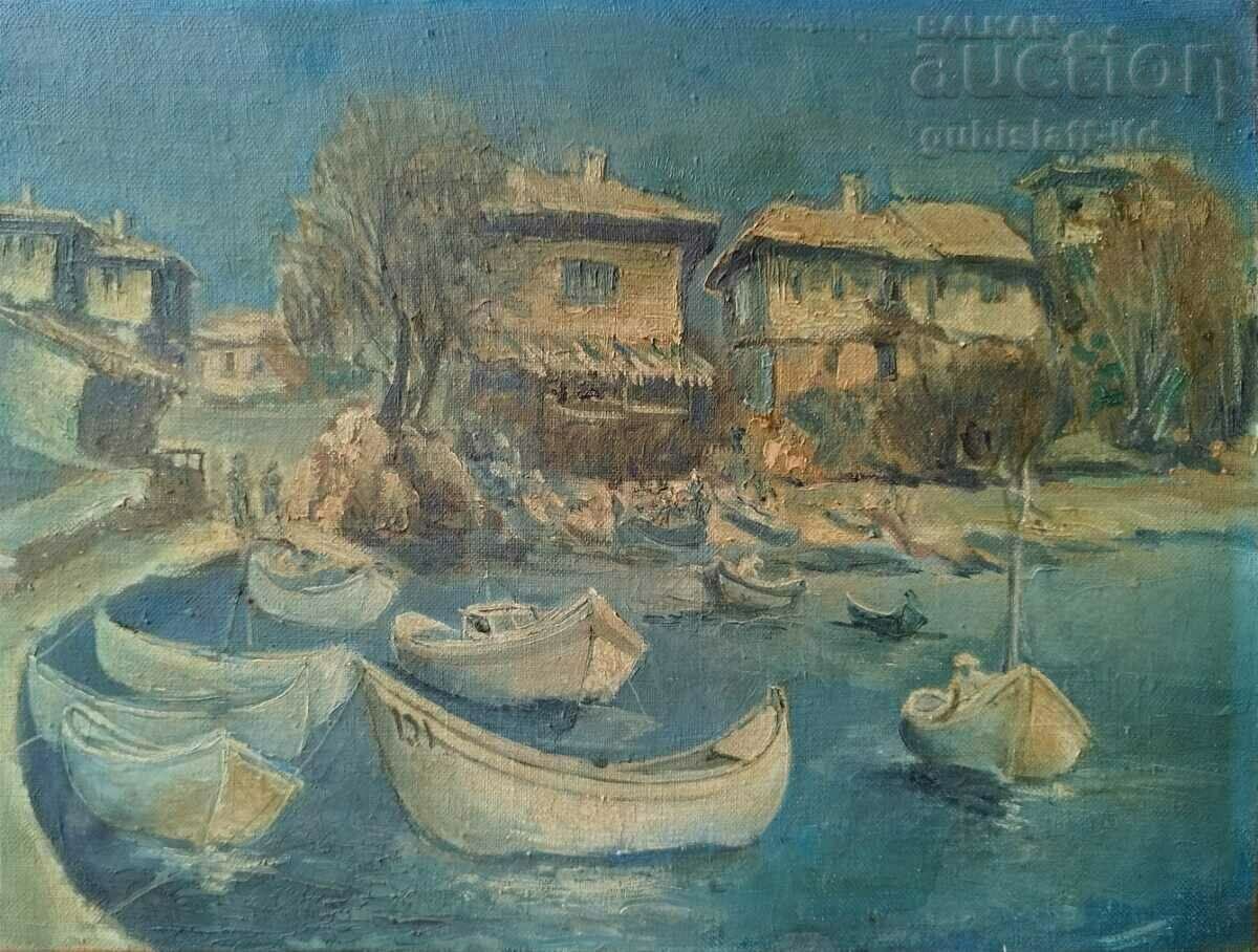 Ζωγραφική "Nessebar", τέχνη. Ιβάν. Hr. Ιβάνοφ, δεκαετία του 1970