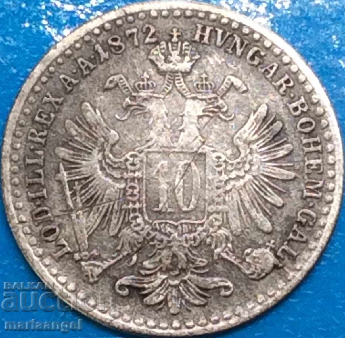 Доставка на 10 кройцера 1872 Австрия Франц Йозеф сребро Доставка на 10 кройцера 1872 Австрия Франц Йозеф сребро