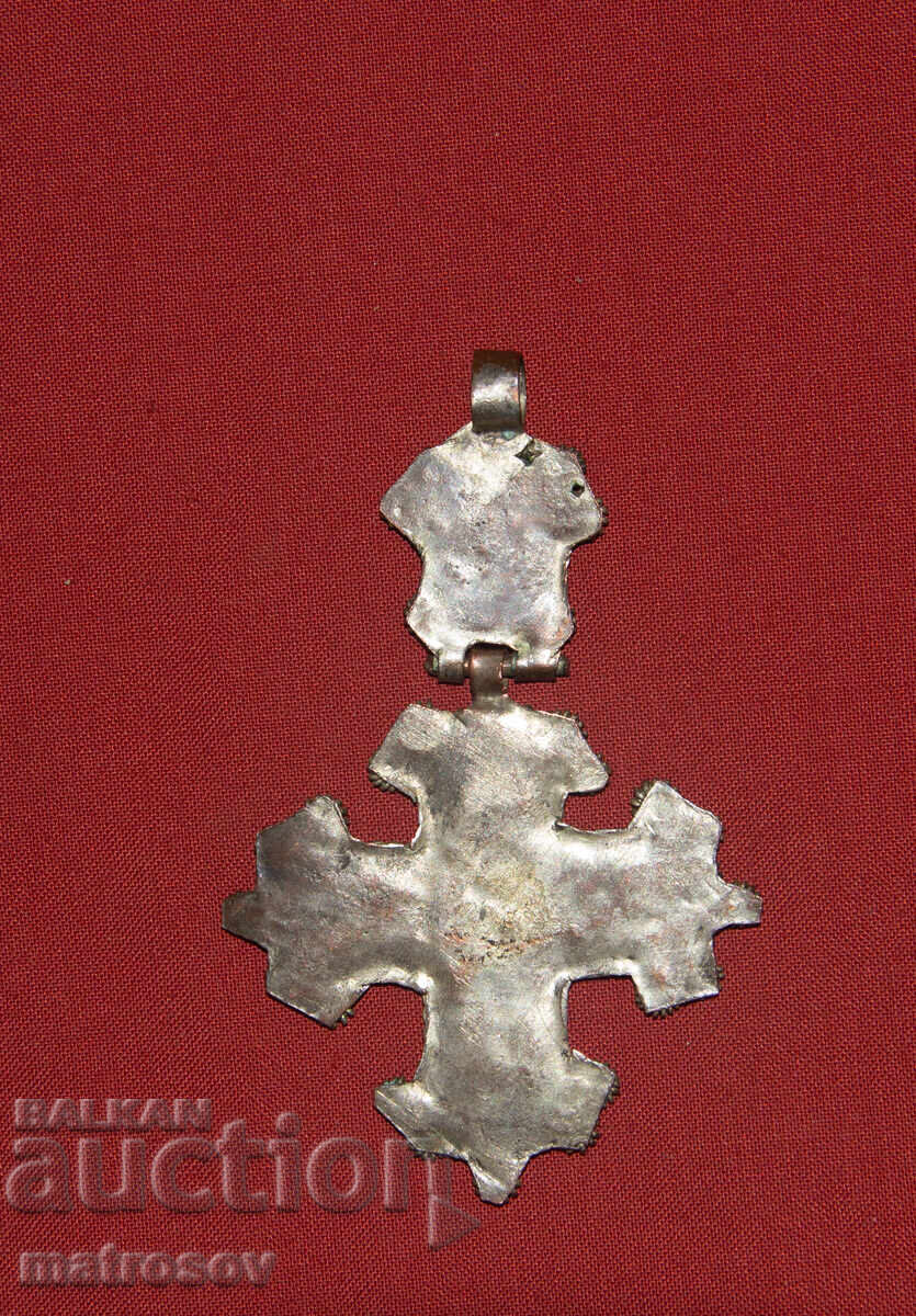 Cruce veche din argint lucrată manual, Pandantiv Răstignire - 7