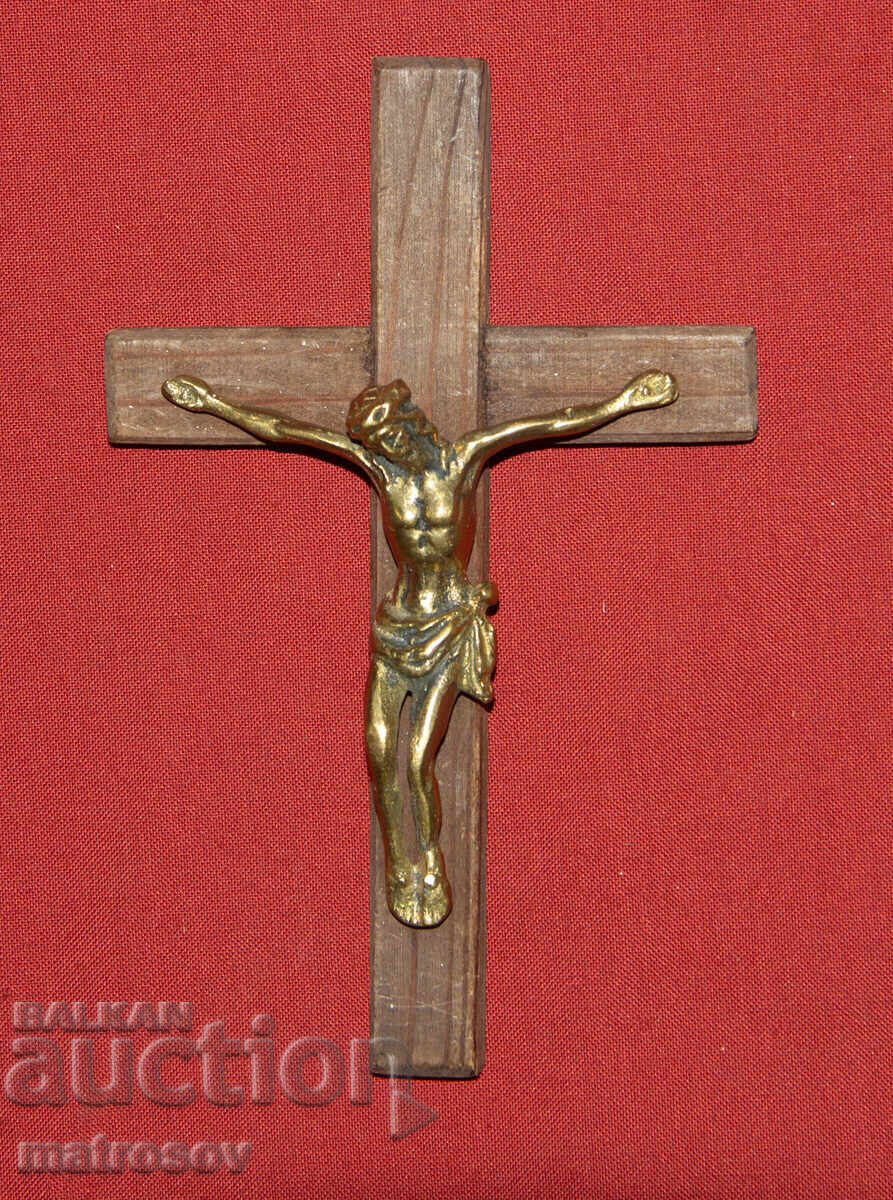 Licitație Cruce din lemn, răstignire cu detalii din alamă