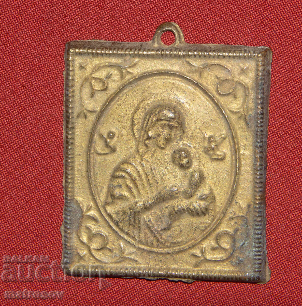 Auction  Small brass icon, bas-relief, Virgin Mary with the Child