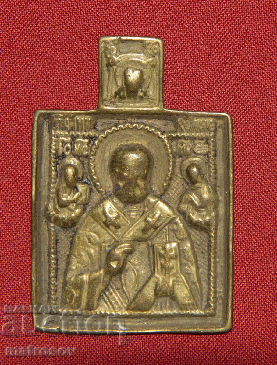 Old small bronze icon St. Nicholas the Wonderworker