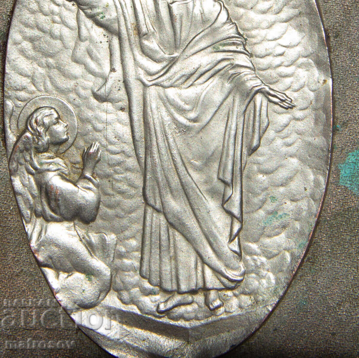 Vechi basorelief metalic, aplicație Iisus Hristos binecuvântând - 5 Vechi basorelief metalic, aplicație Iisus Hristos binecuvântând - 5