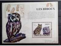 Comoros Islands 2009 Fauna/Animals/Birds/Owls Block 12 € MNH