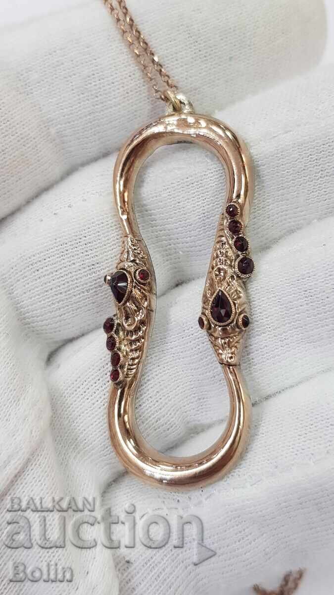 Σπάνιο ασημένιο επιχρυσωμένο μενταγιόν με γρανάτες 19ος αιώνας Victorian Era - 5