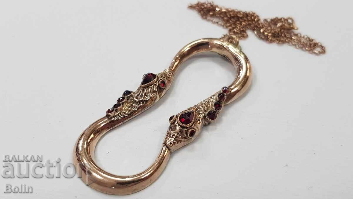 Σπάνιο ασημένιο επιχρυσωμένο μενταγιόν με γρανάτες 19ος αιώνας Victorian Era - 6