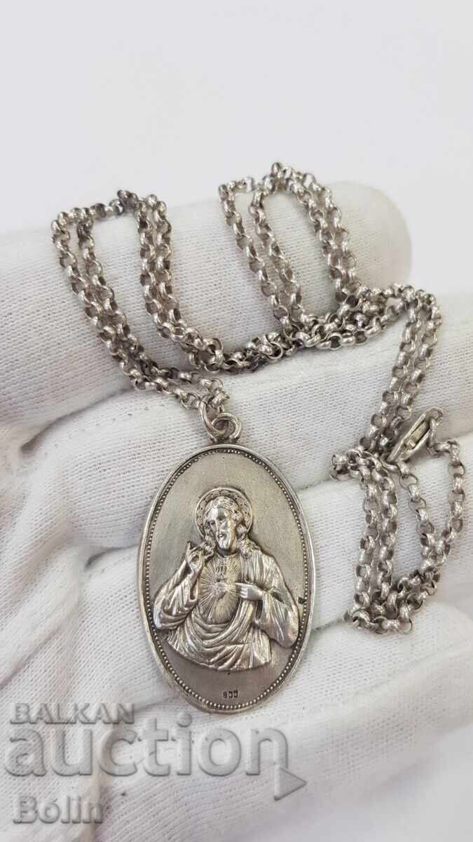 Рядък двустранен сребърен медальон с Иисус Христос - Европа Рядък двустранен сребърен медальон с Иисус Христос - Европа