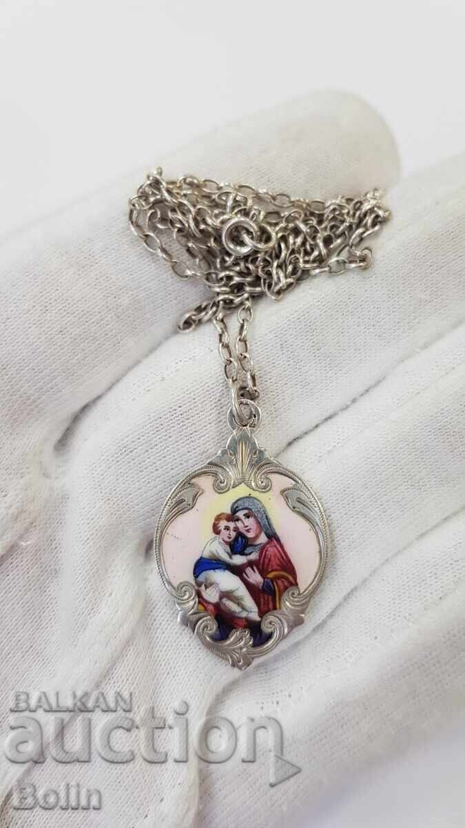 Rare Silver Pendant with Virgin Mary and Jesus Christ with Enamel with price 260.00 BGN | € 132.94
