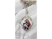 Medalion rar din argint cu Fecioara Maria și Iisus Hristos cu email