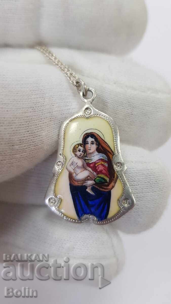 Рядък сребърен медальон с Дева Мария и Иисус Христос 19. век с цена 230.00 лв. | € 117.60