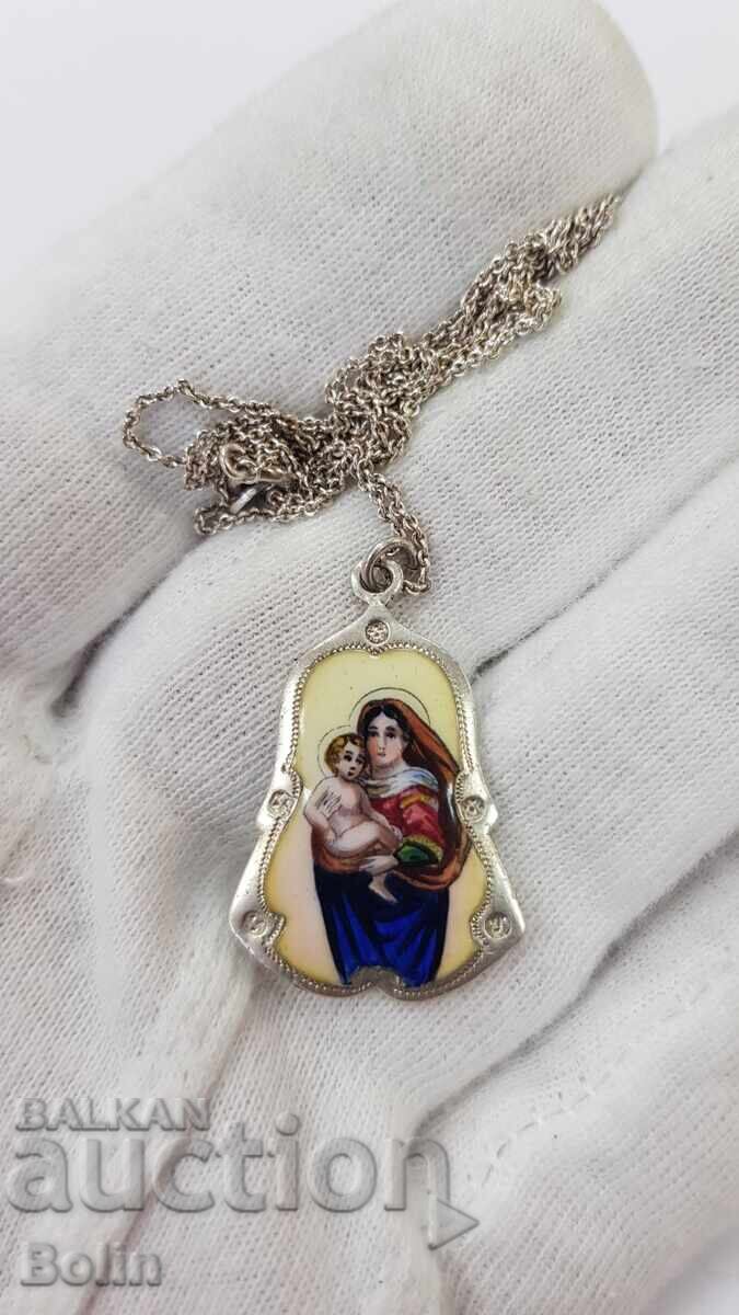 Аукцион Рядък сребърен медальон с Дева Мария и Иисус Христос 19. век
