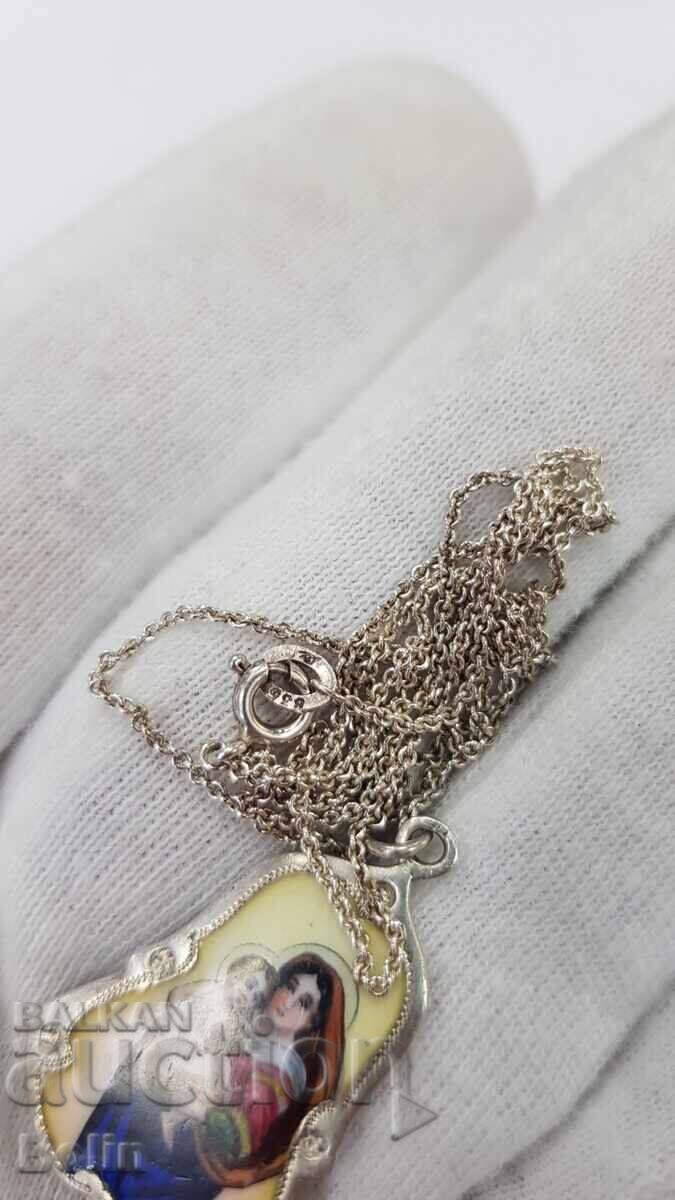 Рядък сребърен медальон с Дева Мария и Иисус Христос 19. век - 6