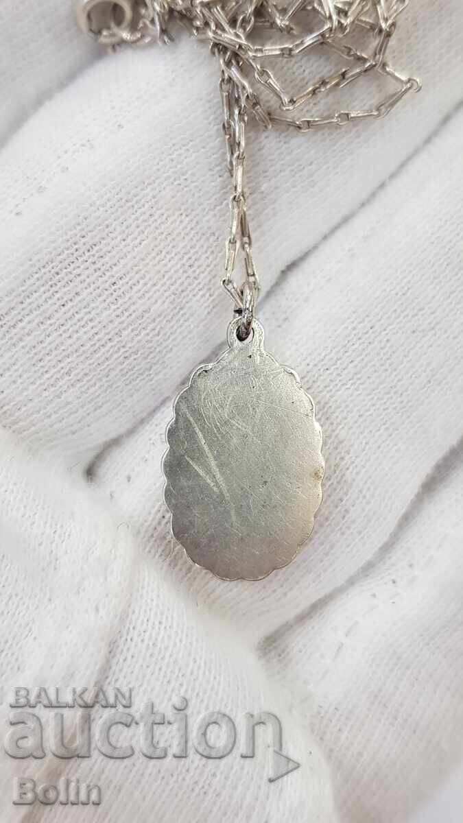 Rare silver pendant with painted enamel, 19th-20th century - 5