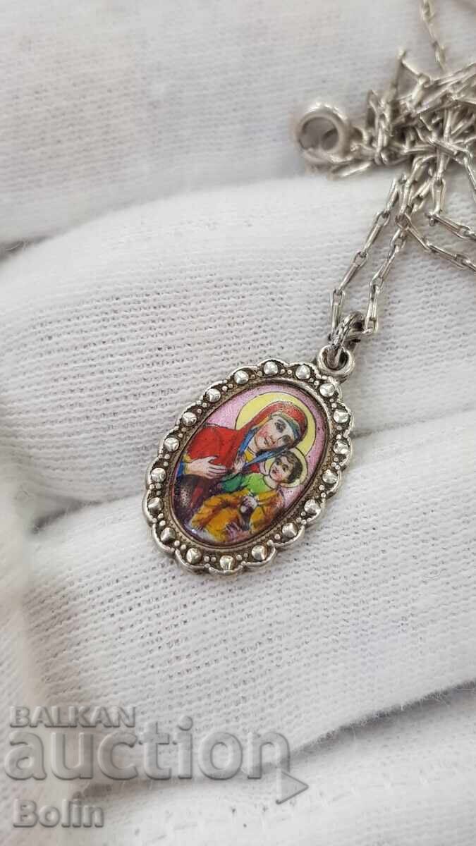 Rare silver pendant with painted enamel, 19th-20th century - 6