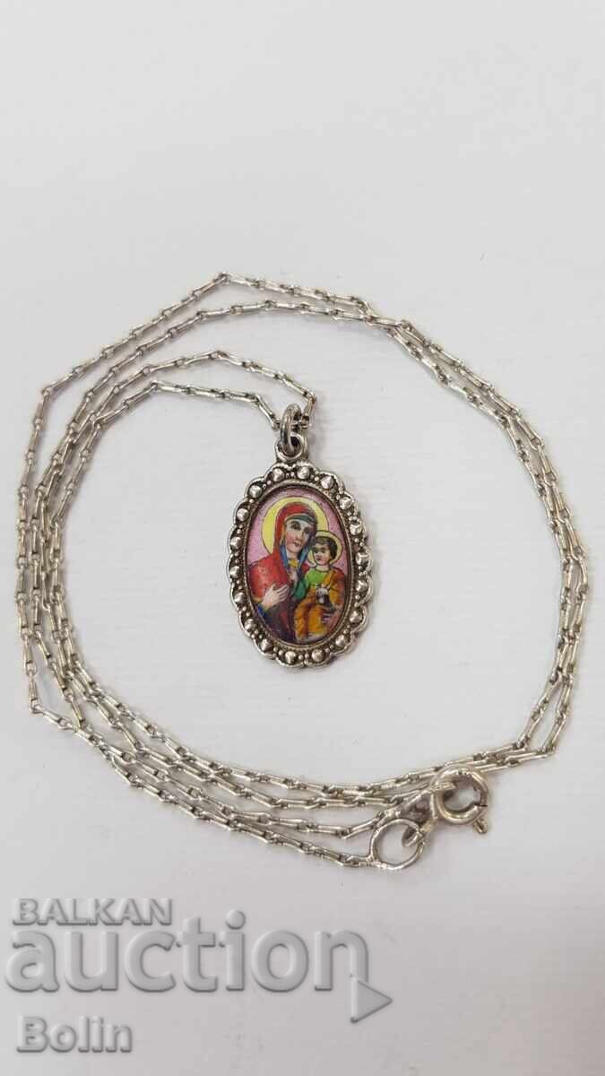 Rare silver pendant with painted enamel, 19th-20th century - 7