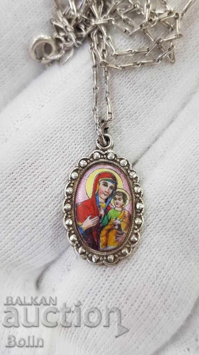 Rare silver pendant with painted enamel, 19th-20th century