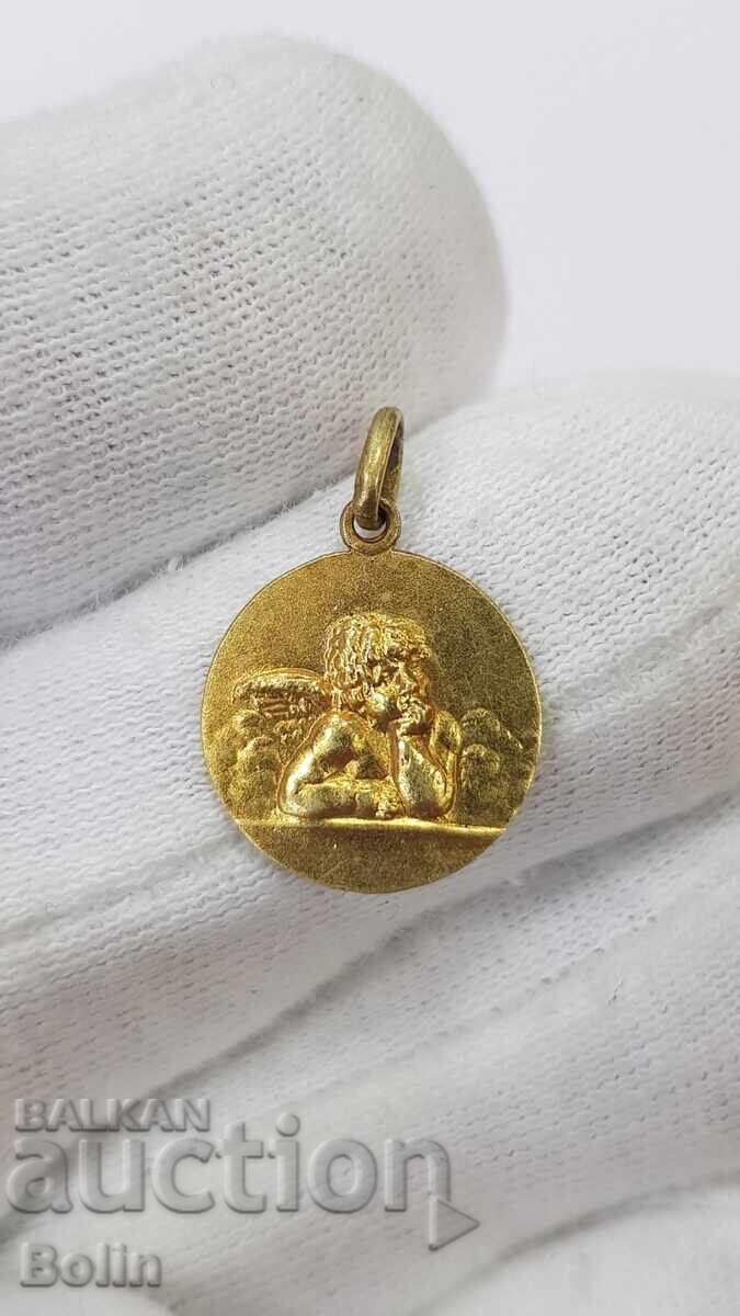 Auction  Rare bronze, gold-plated pendant with a Cherub Angel, Europe