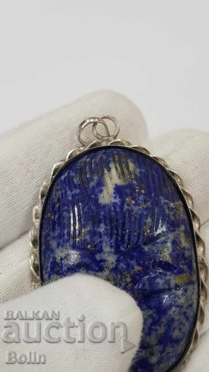 Συλλεκτικό ασημένιο μενταγιόν, λάπις λάζουλι - καμέο - 20ος αιώνας - 5
