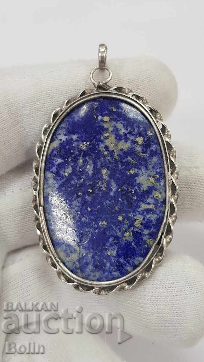 Συλλεκτικό ασημένιο μενταγιόν, λάπις λάζουλι - καμέο - 20ος αιώνας - 6