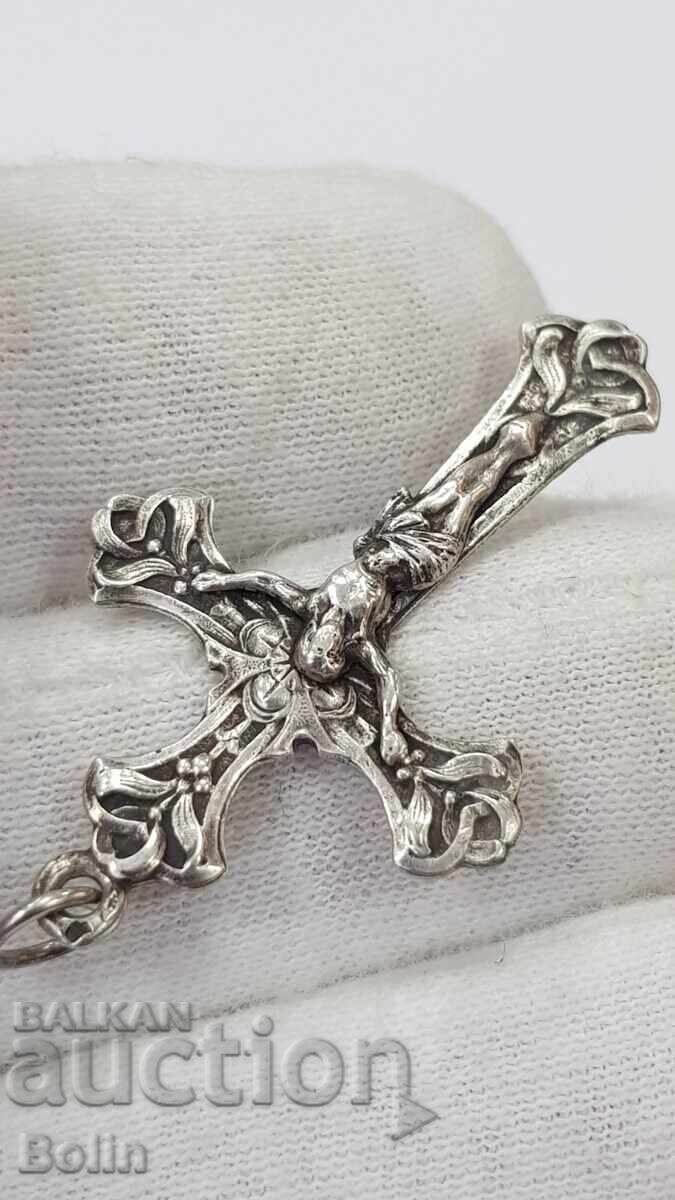 Livrarea Cruce de argint de colecție ART-NOUVEAU cu Iisus Hristos, secolul al XIX-lea