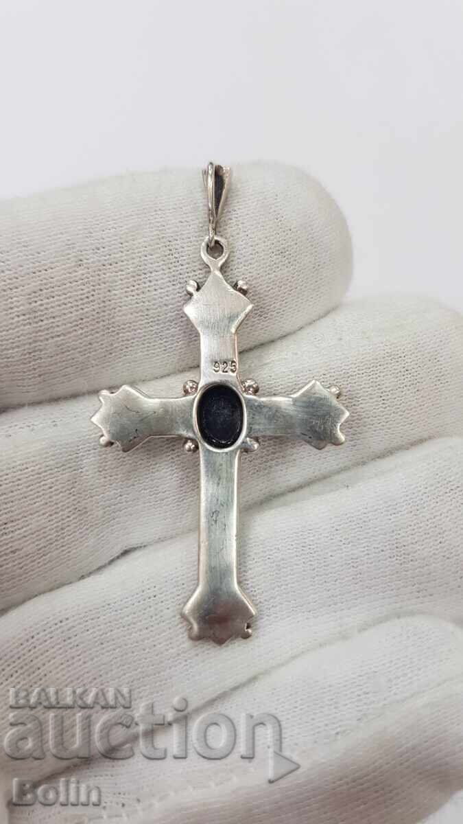 Silver cross with marcasites and onyx - 925 silver - Europe - 5