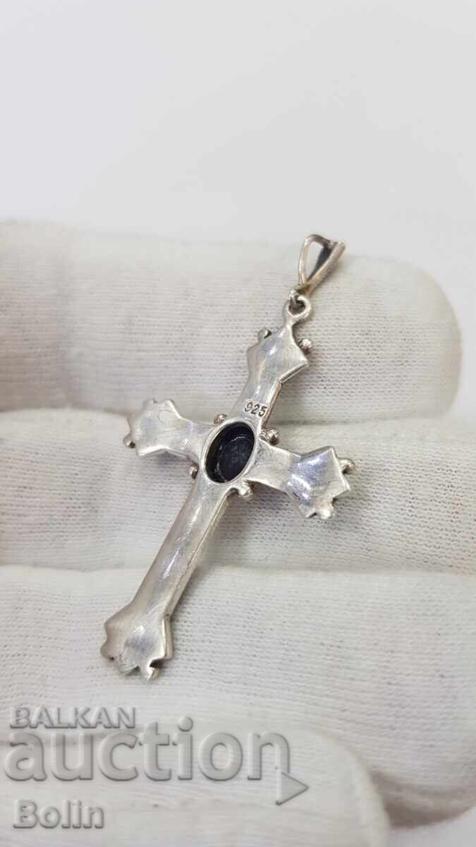 Silver cross with marcasites and onyx - 925 silver - Europe - 6