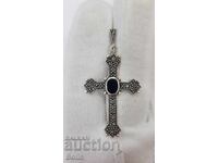 Ασημένιος σταυρός με μαρμαρυγίες και όνυχα - 925 π. - Ευρώπη