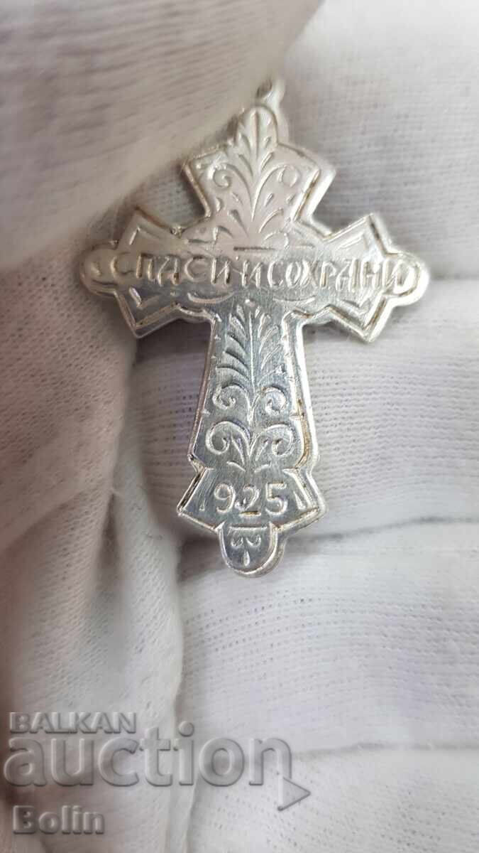 Cruce ortodoxă creștină din argint 925, Salvează și Păstrează - 6