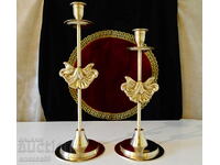 Sfeșnic de bronz cu decorație barocă, înalt