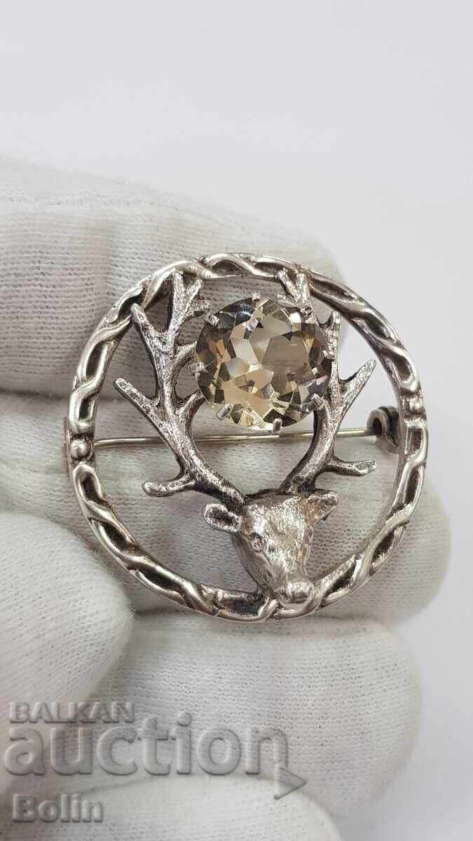 Rare silver brooch with natural citrine - Scotland-England with price 290.00 BGN | € 148.27