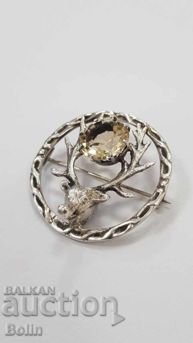 Auction  Rare silver brooch with natural citrine - Scotland-England