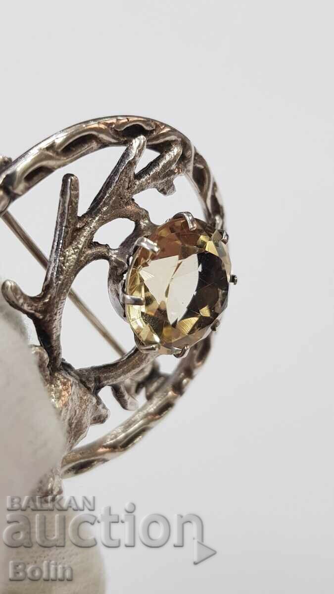 Rare silver brooch with natural citrine - Scotland-England - 5