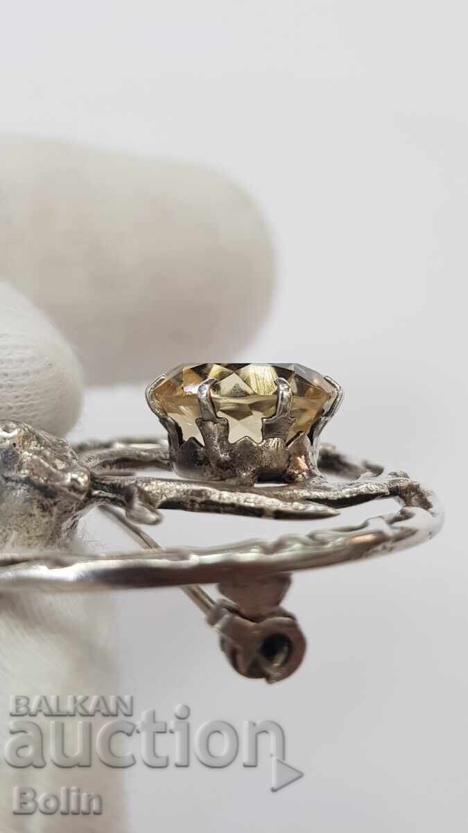 Rare silver brooch with natural citrine - Scotland-England - 6