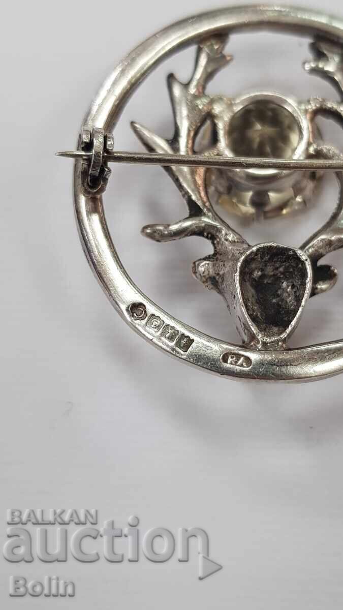 Rare silver brooch with natural citrine - Scotland-England - 7