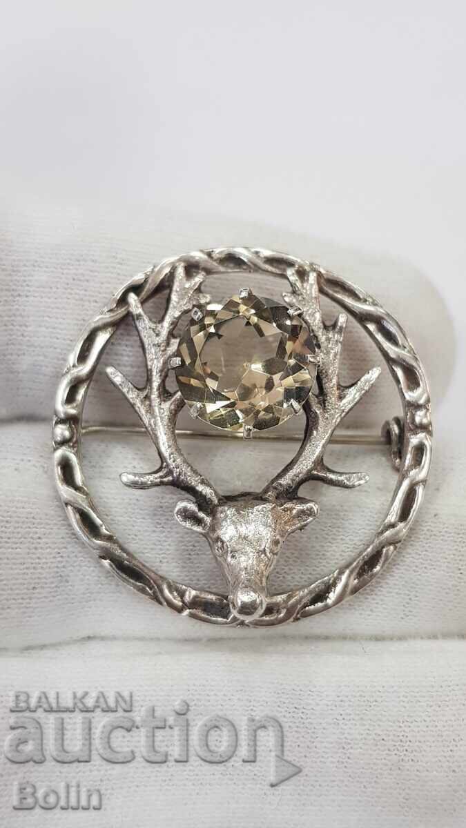 Rare silver brooch with natural citrine - Scotland-England