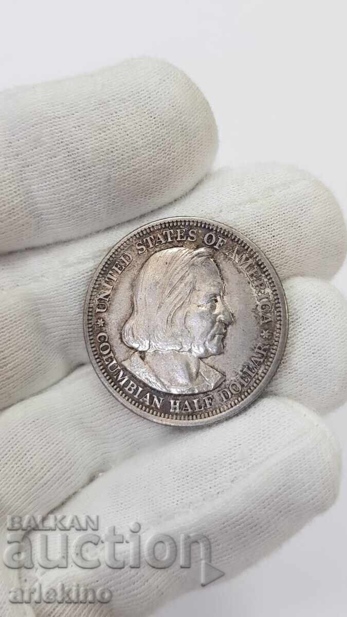 Δημοπρασία Σπάνιο ασημένιο νόμισμα 1/2 δολάριο 1492 - 1892 Αμερική USA