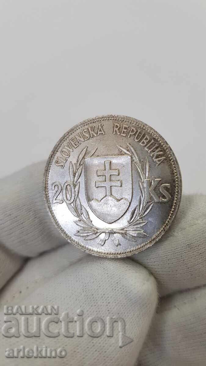 Livrarea Monedă rară de argint 20 coroane, Slovacia 1939