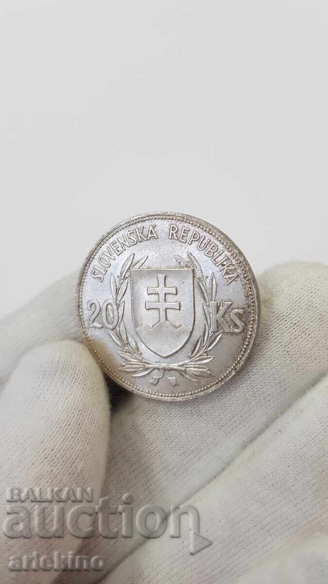 Monedă rară de argint 20 coroane, Slovacia 1939 - 5