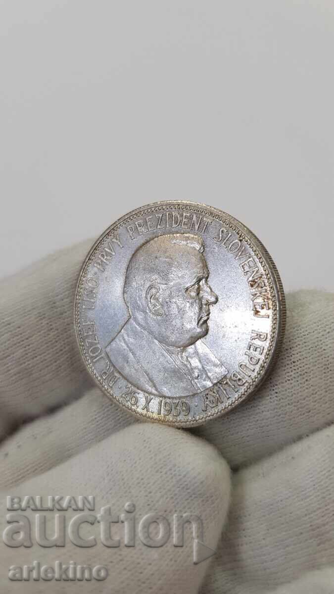 Monedă rară de argint 20 coroane, Slovacia 1939
