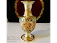 Vază bronz cu email celular colorat frumos