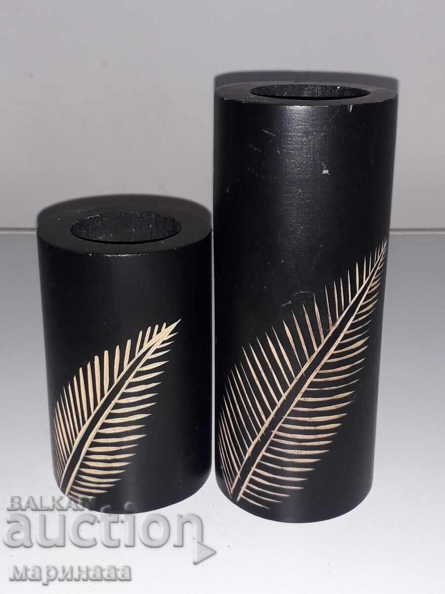 SET DE SFEȘNICE. LEMN. SCULPTURĂ ÎN LEMN