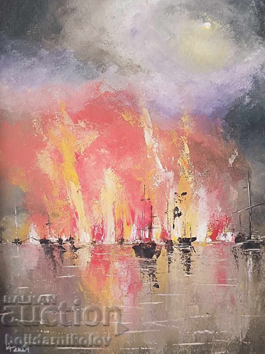 Original Painting / FIERY SEASCAPE SUNSET / 46/36/ signed / oil / framed with price 119.98 BGN | € 61.34 Original Painting / FIERY SEASCAPE SUNSET / 46/36/ signed / oil / framed with price 119.98 BGN | € 61.34
