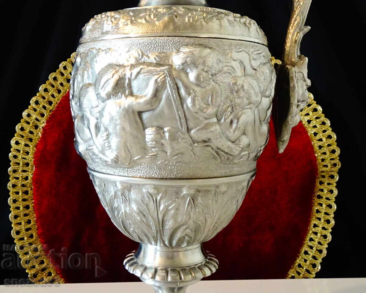 Divine pewter vase, jug, Angels, Lion, vines, baroque, 1.5 kg with price 399.00 BGN | € 204.01