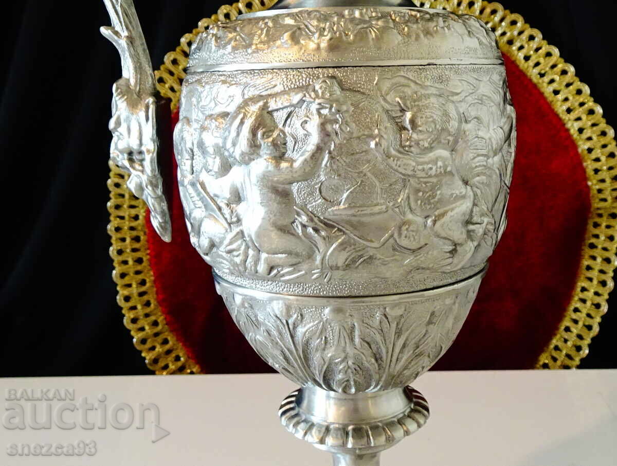 Delivery of Divine pewter vase, jug, Angels, Lion, vines, baroque, 1.5 kg