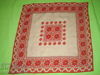 Vintage χειροποίητη κεντημένη λινή τραπεζομάντηλα: Κόκκινο κέντημα